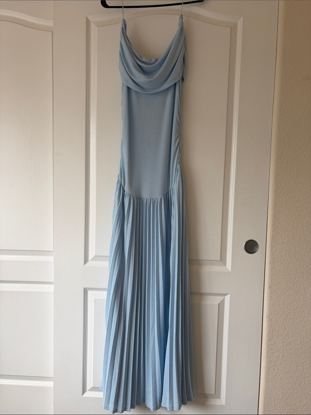 Lioness Powder Blue Cowl Neck Pleated Maxi Dress